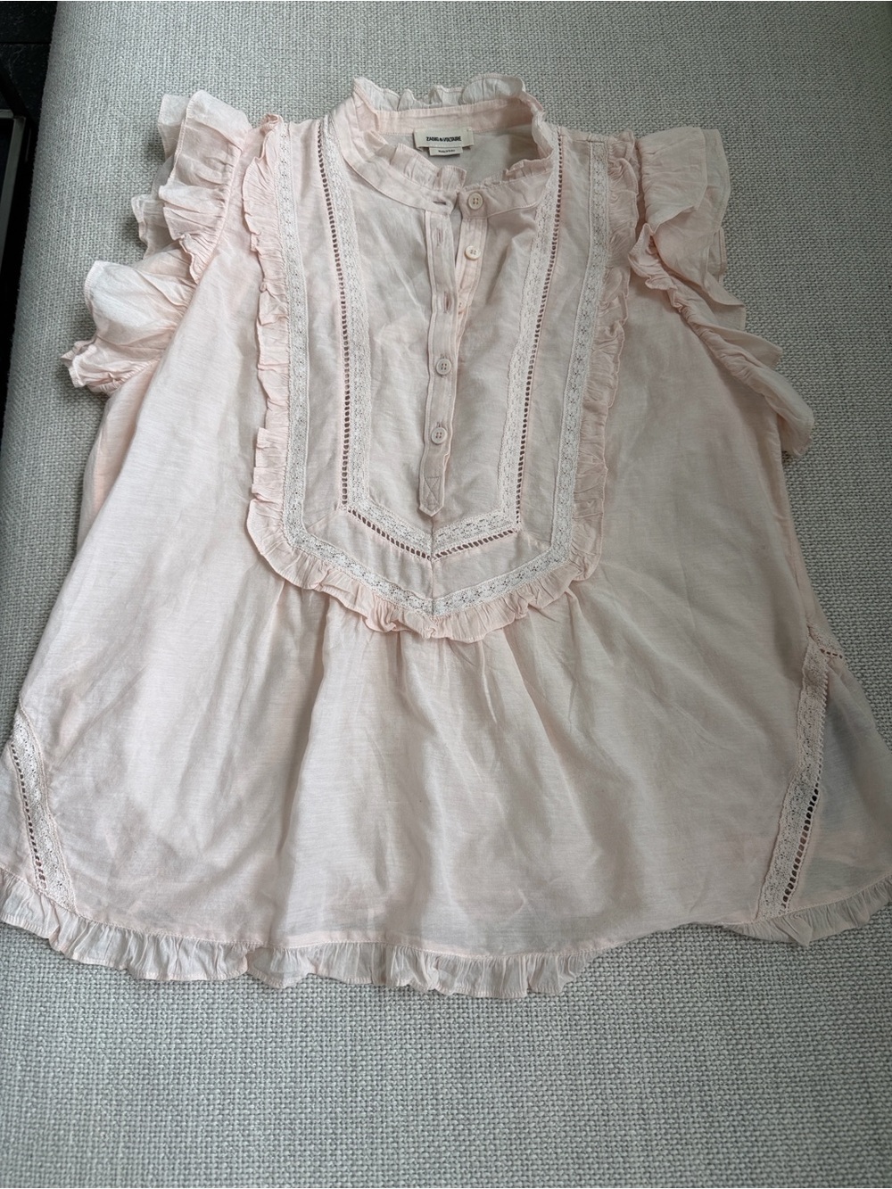 Zadig & Voltaire Pale Pink Ruffle Cotton Blouse
